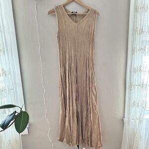 Vintage MPH Embroidered Maxi Dress Size XL Boho Hippie Gold Beige Indie Folk